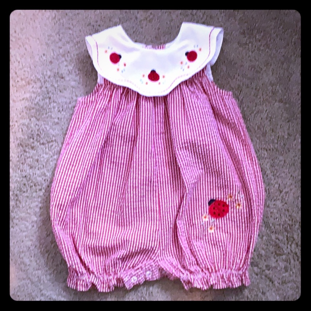 RED + WHITE GINGHAM ROMPER - 24 MO - Ladybug